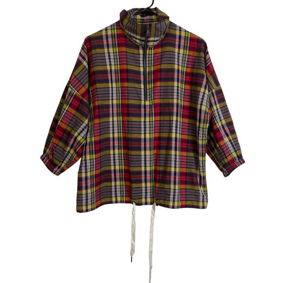 The GREAT Top Womens Size 0 Red Journey Plaid Quarter Zip Bluegrass Drawstring - Picture 1 of 10